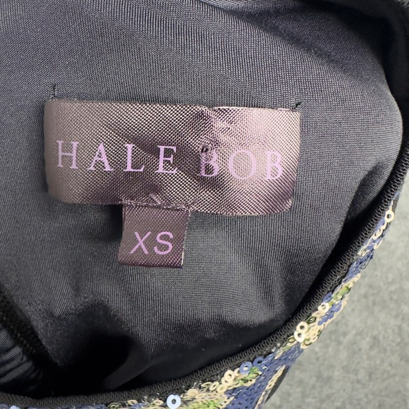 Hale Bob Dress Womens XS Black Blue Sequin Cocktail Formal Prom Dark Romantic - Picture 7 of 11